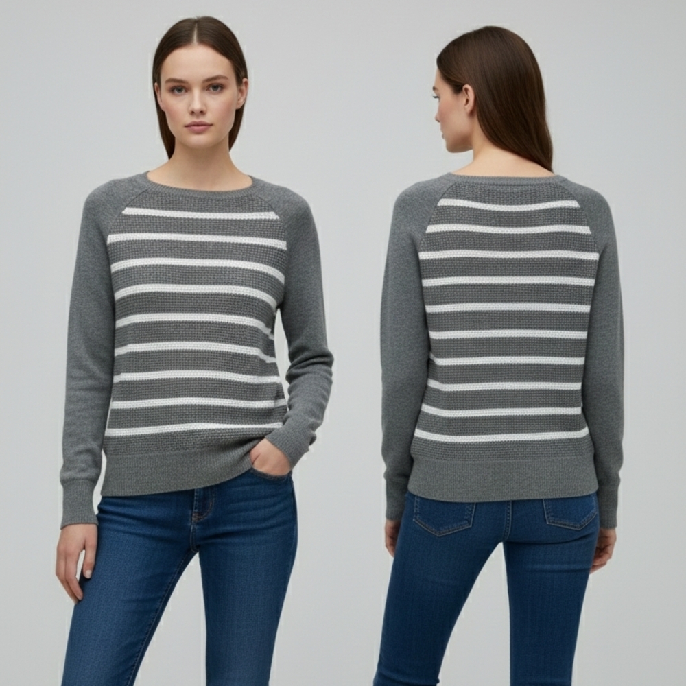 J.Crew Gray & White Striped Merino Wool Sweater Women